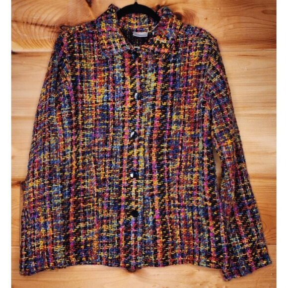 Chico's 1 Colorful Tweed Woven Blazer Jacket Button-Front - Picture 9 of 14